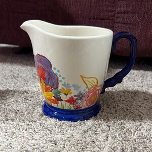 Pioneer Woman Floral Ceramic Pitcher with Blue Handle